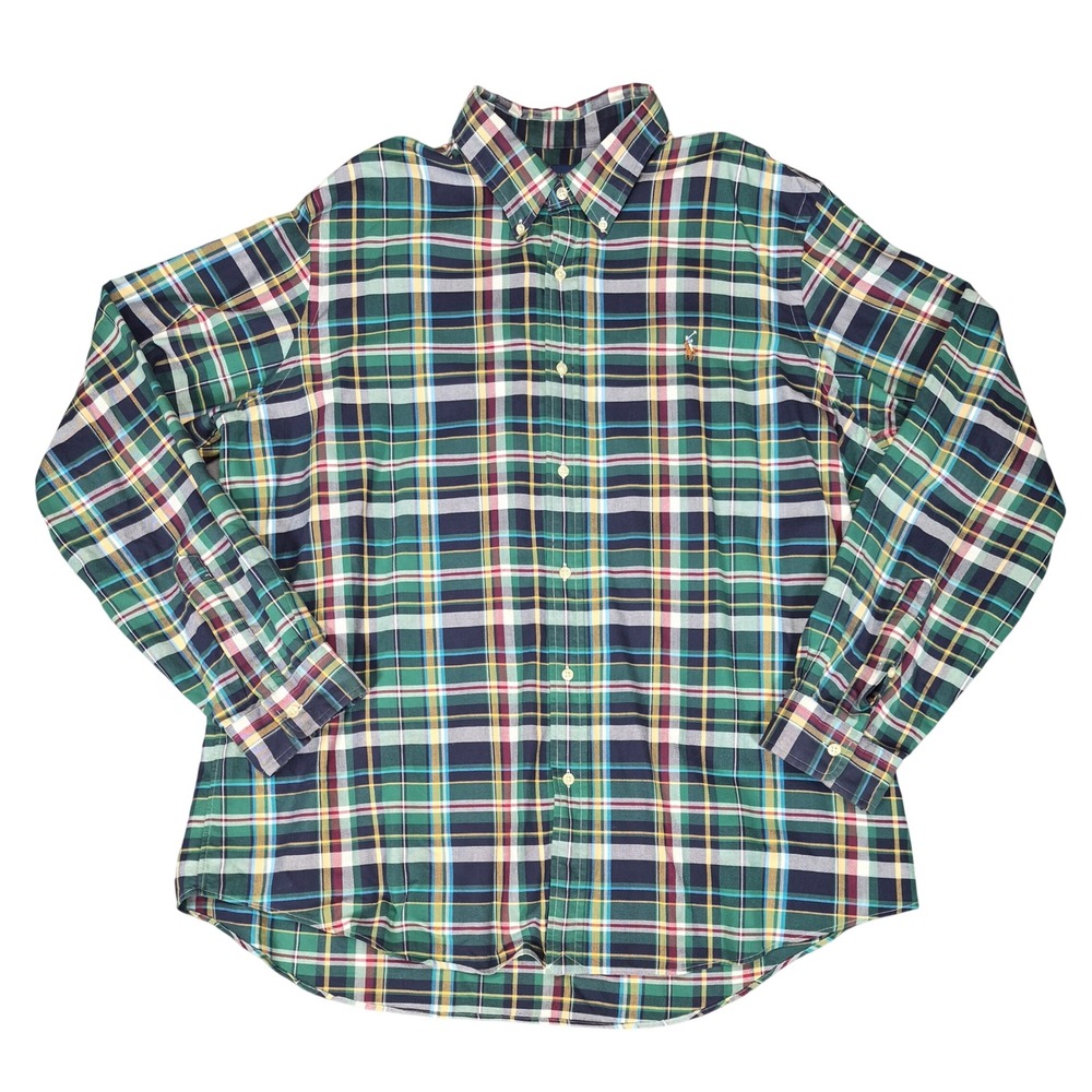 Ralph Lauren  XXL Classic Fit Plaid Button Down Shirt Green Multi Color Cotton